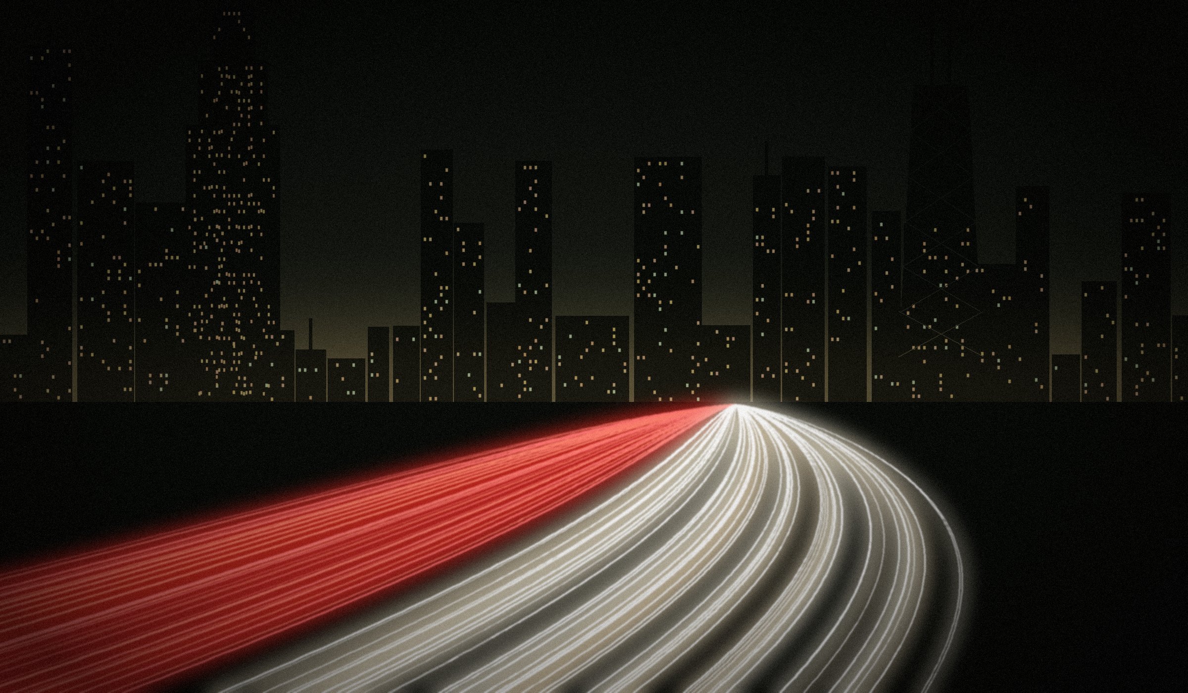 Chicago skyline and expressway at night